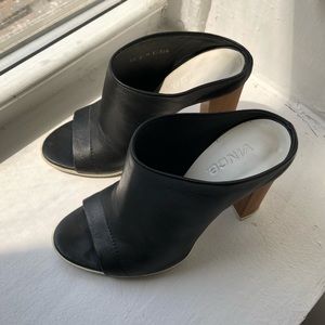 Vince Allison open toe leather mule, wood heel